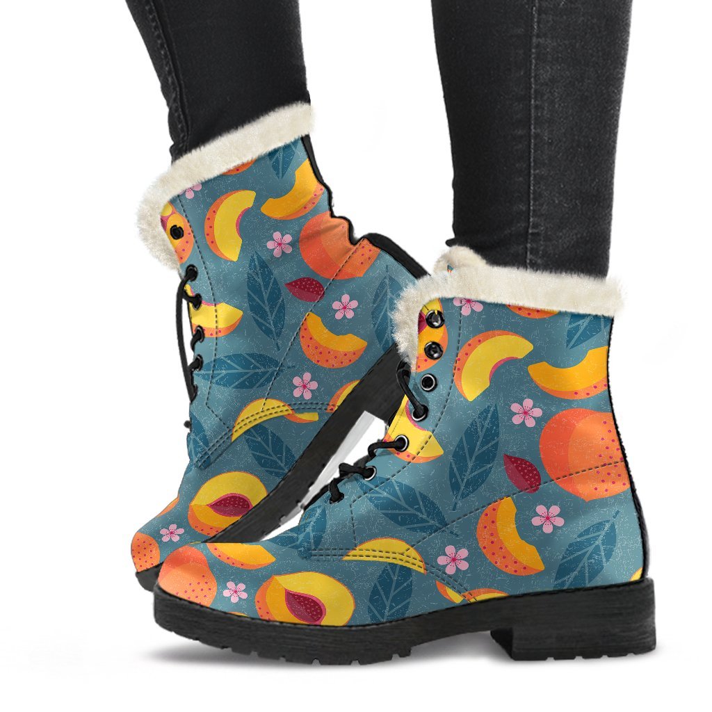 Peach Print Pattern Comfy Winter Boots-grizzshop
