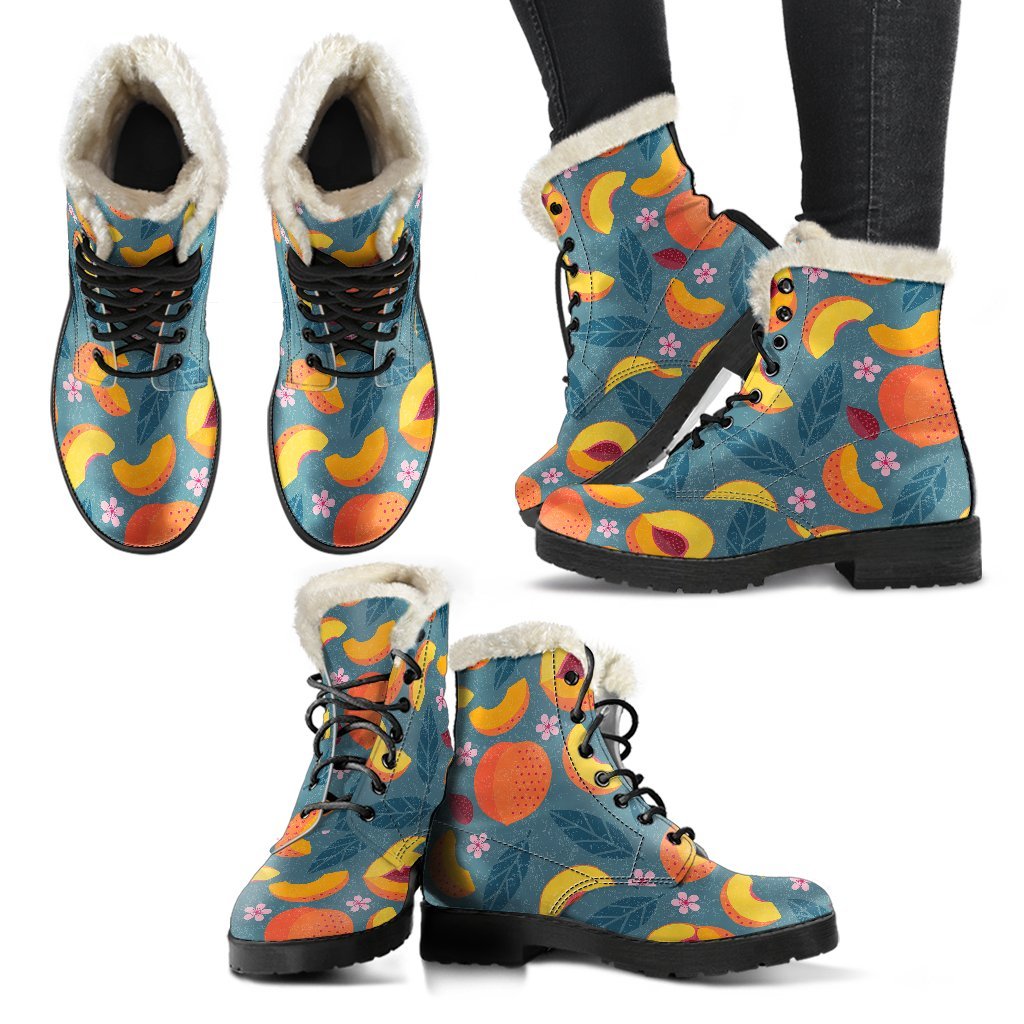 Peach Print Pattern Comfy Winter Boots-grizzshop