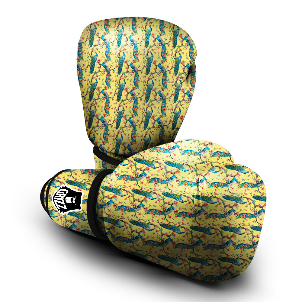Peacock Cherry Blossom Print Boxing Gloves-grizzshop