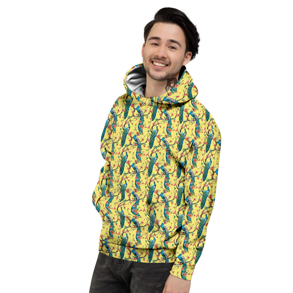 Peacock Cherry Blossom Print Men's Hoodie-grizzshop