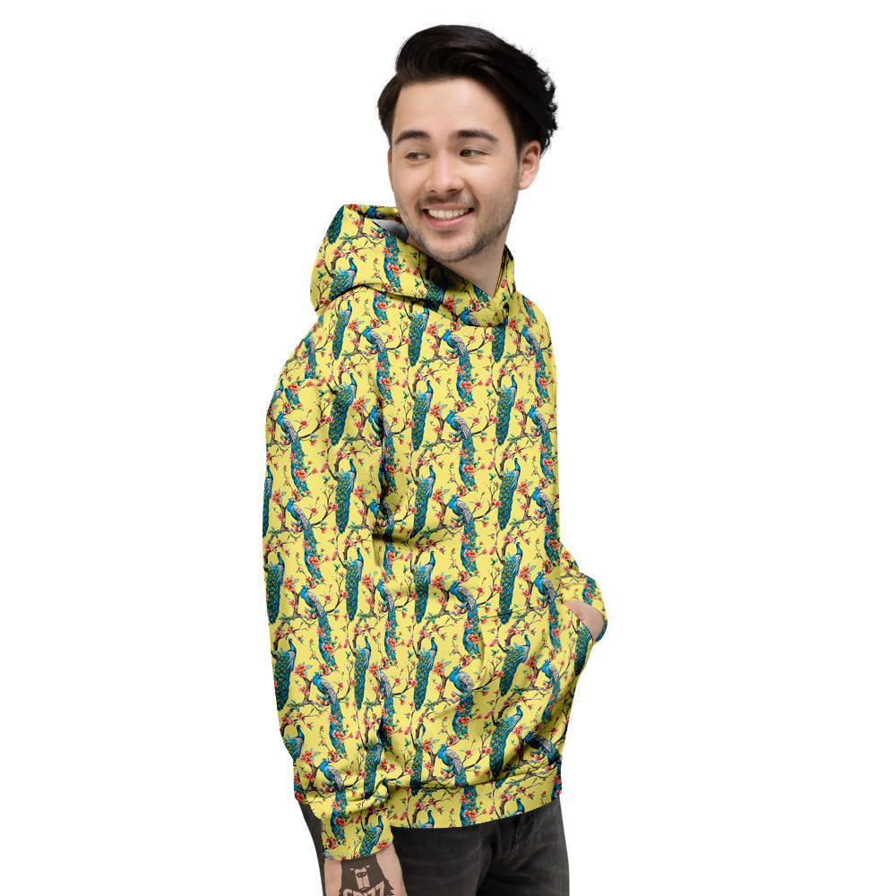 Peacock Cherry Blossom Print Men's Hoodie-grizzshop