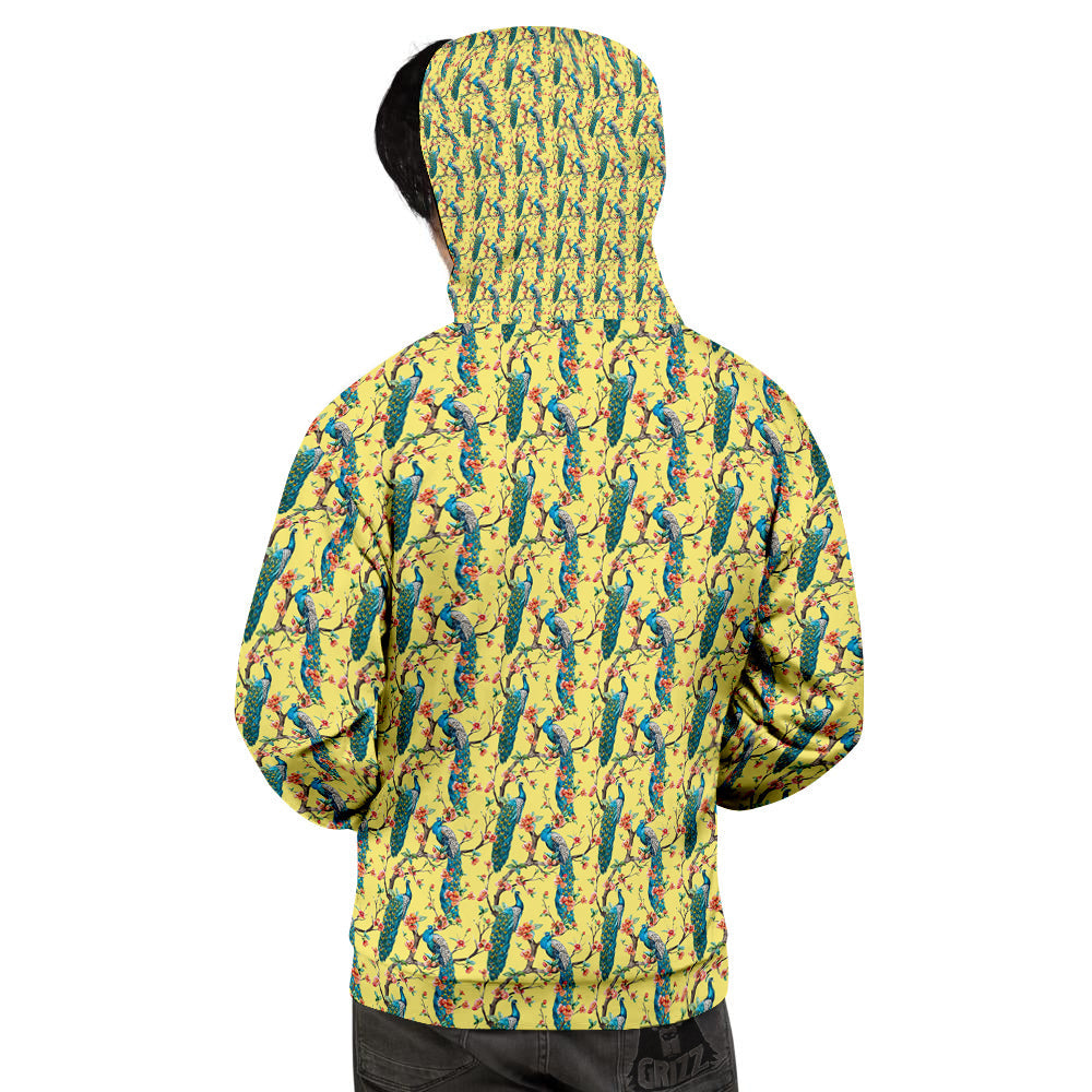 Peacock Cherry Blossom Print Men's Hoodie-grizzshop