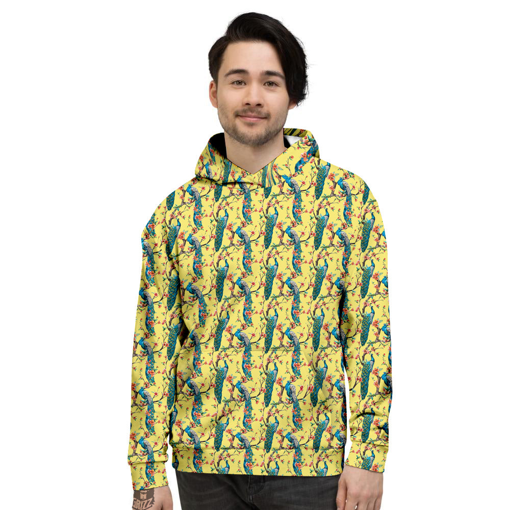 Peacock Cherry Blossom Print Men's Hoodie-grizzshop