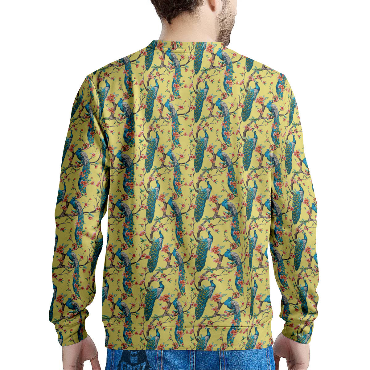 Peacock Cherry Blossom Print Men's Sweatshirt-grizzshop