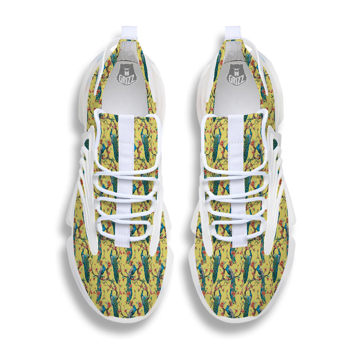 Peacock Cherry Blossom Print White Gym Shoes-grizzshop