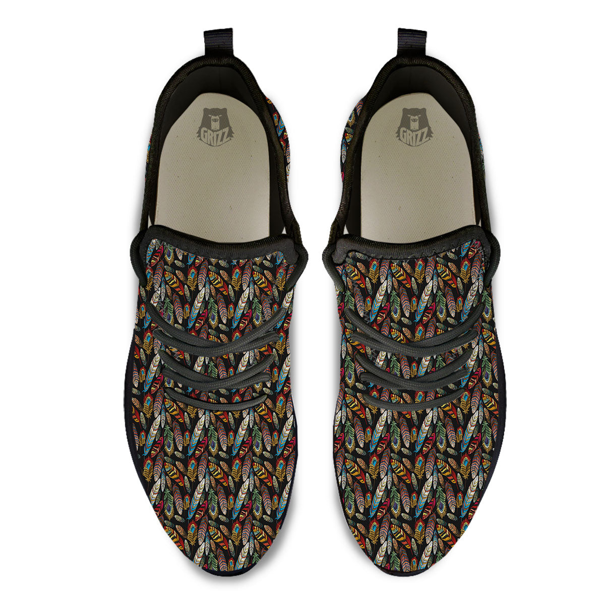 Peacock Embroidery Print Pattern Black Athletic Shoes-grizzshop