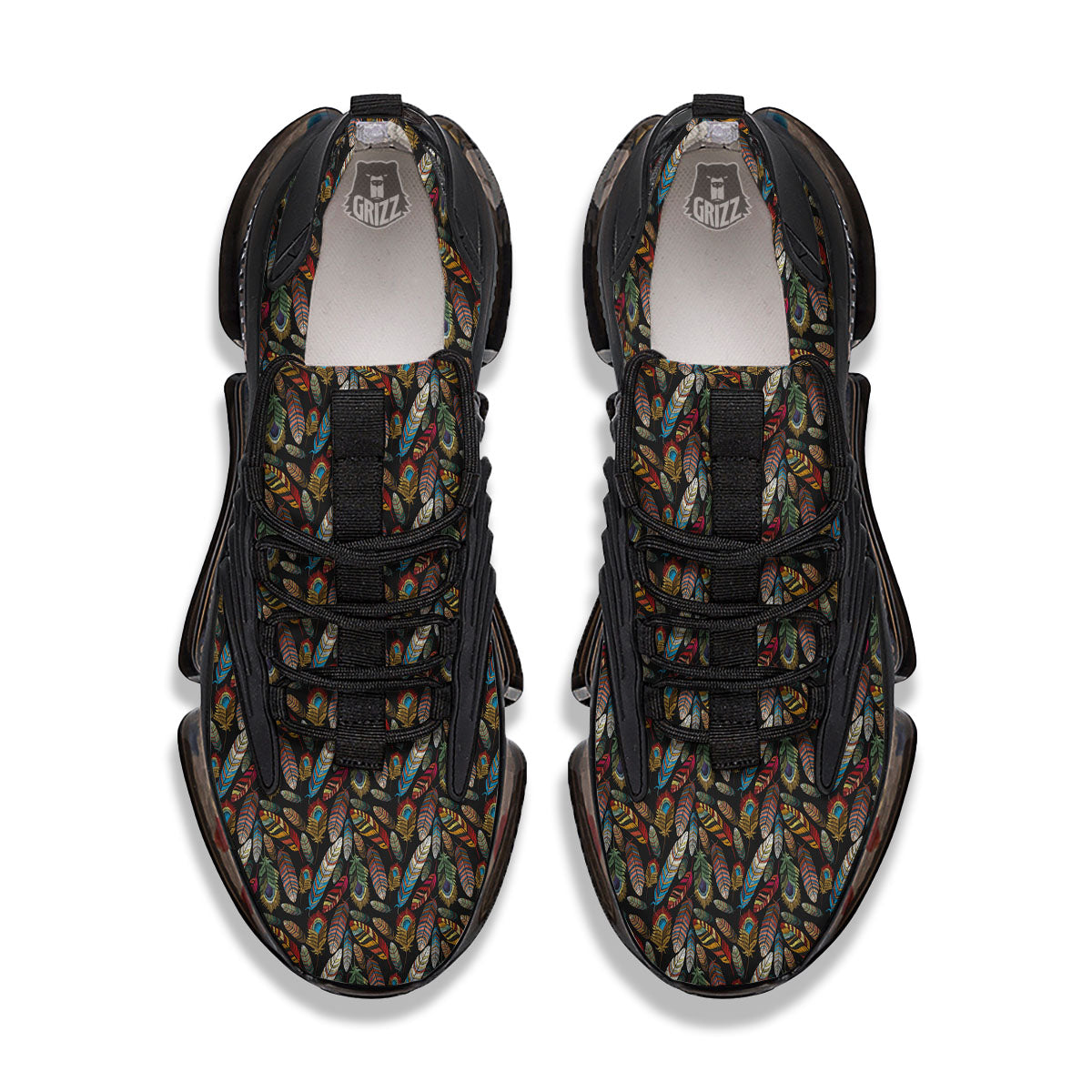 Peacock Embroidery Print Pattern Black Gym Shoes-grizzshop