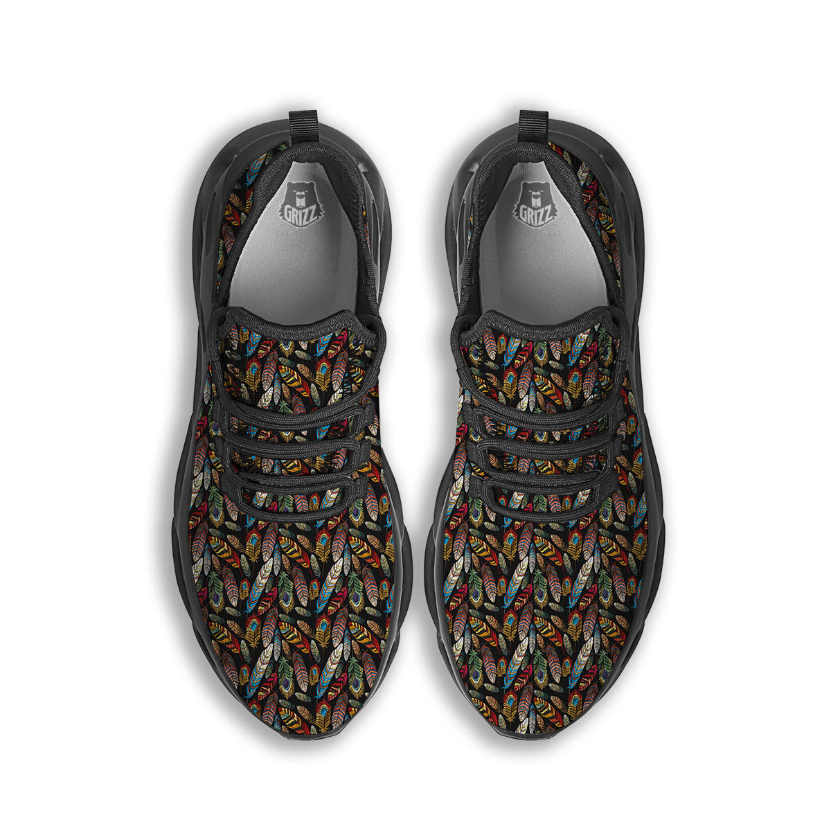 Peacock Embroidery Print Pattern Black Running Shoes-grizzshop