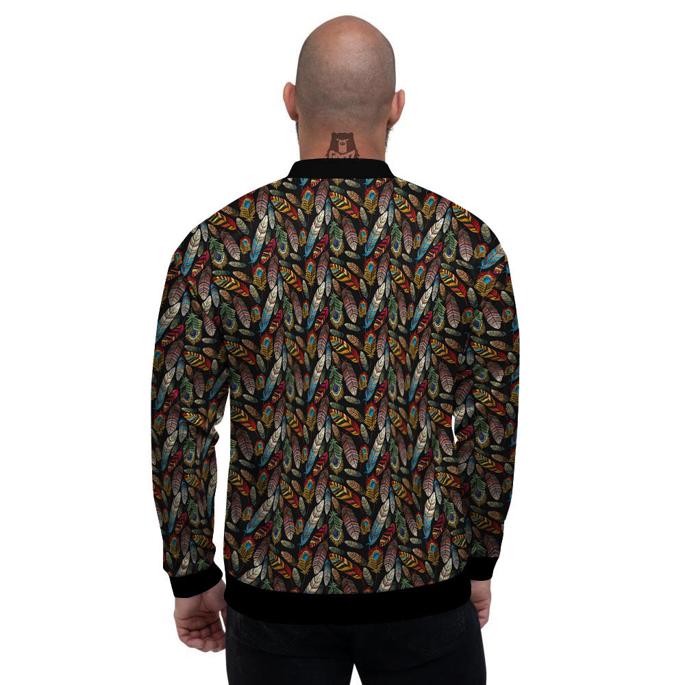 Peacock Embroidery Print Pattern Men's Bomber Jacket-grizzshop