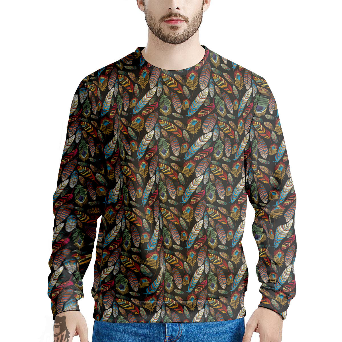 Peacock Embroidery Print Pattern Men's Sweatshirt-grizzshop