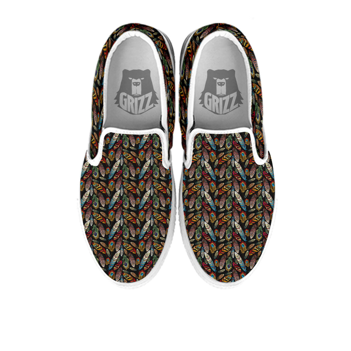 Peacock Embroidery Print Pattern White Slip On Shoes-grizzshop