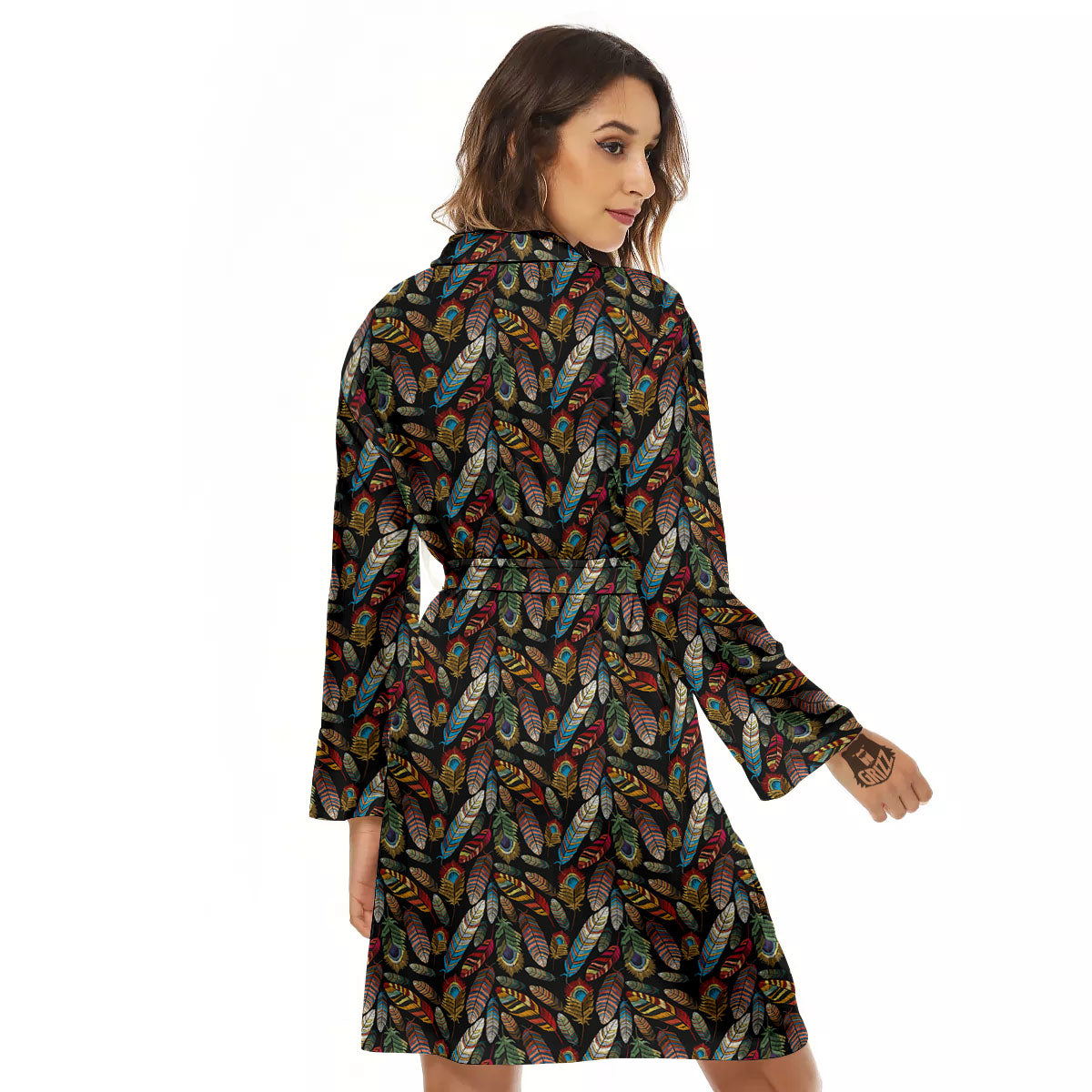 Peacock Embroidery Print Pattern Women's Robe-grizzshop
