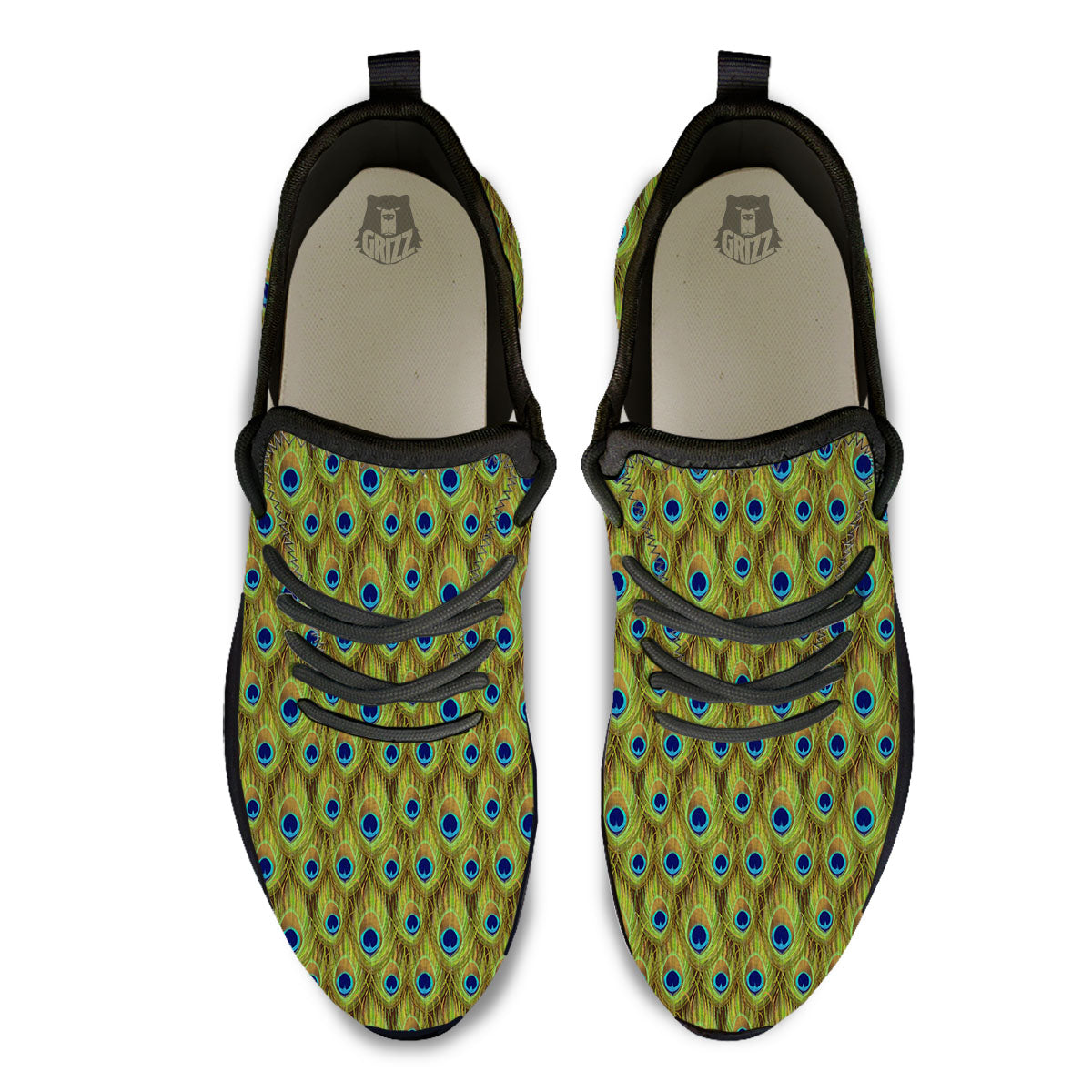 Peacock Feather Boho Print Pattern Black Athletic Shoes-grizzshop