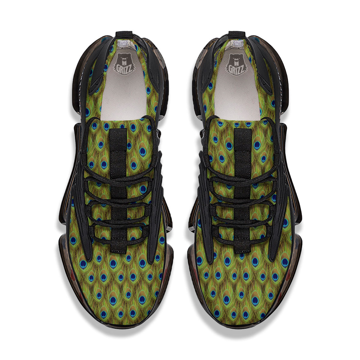 Peacock Feather Boho Print Pattern Black Gym Shoes-grizzshop