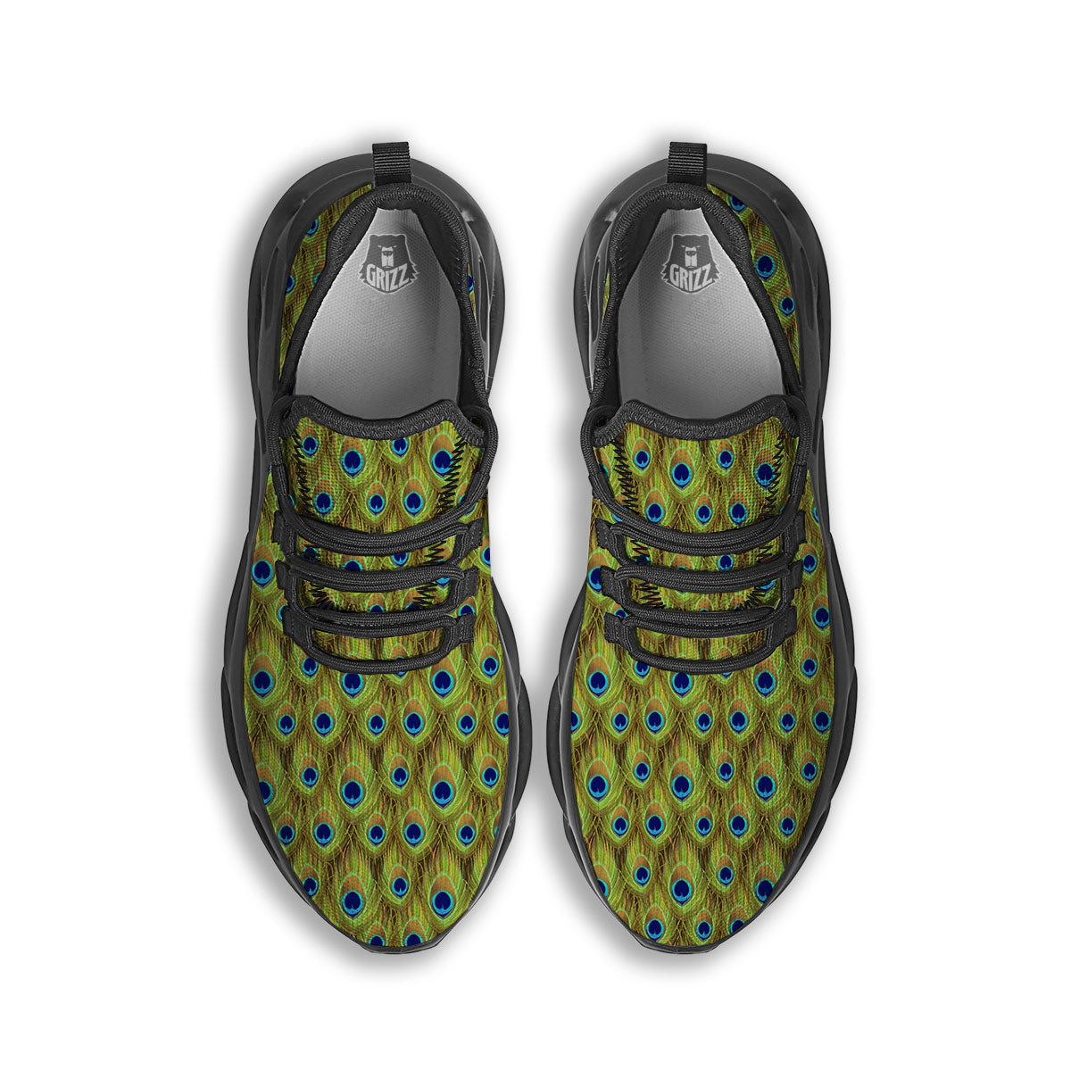 Peacock Feather Boho Print Pattern Black Running Shoes-grizzshop