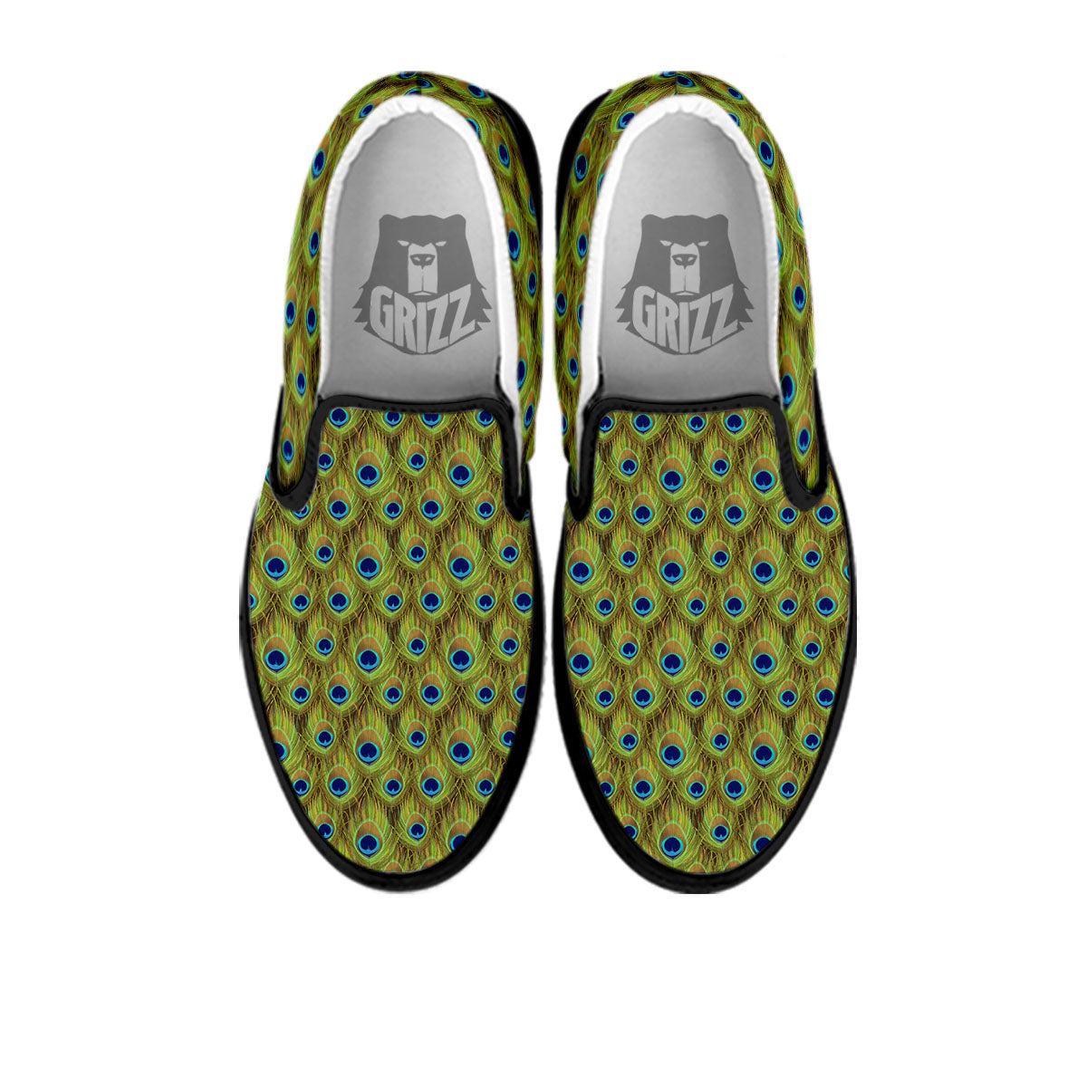 Peacock Feather Boho Print Pattern Black Slip On Shoes-grizzshop