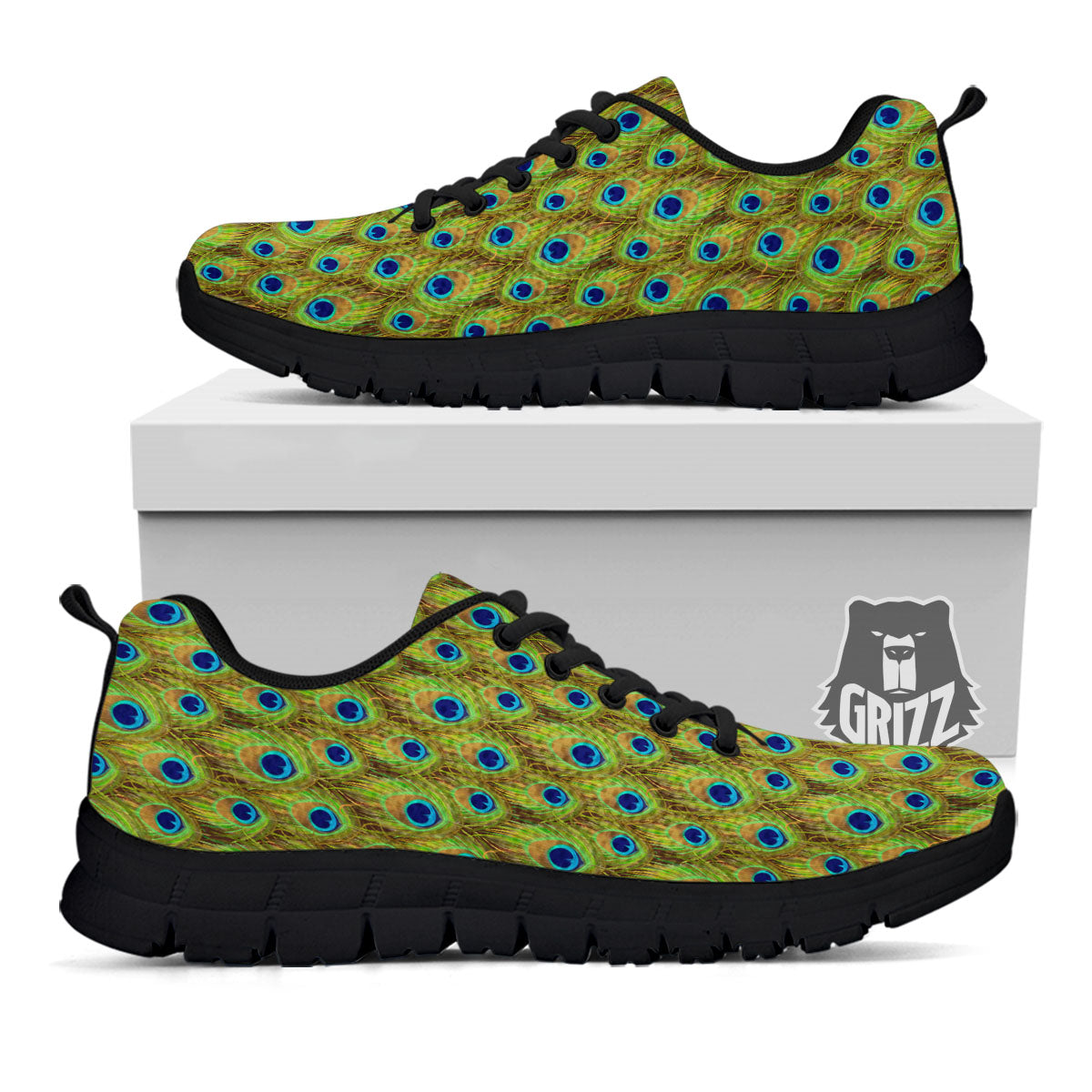 Peacock Feather Boho Print Pattern Black Sneaker-grizzshop