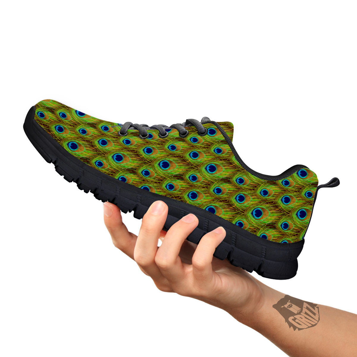 Peacock Feather Boho Print Pattern Black Sneaker-grizzshop