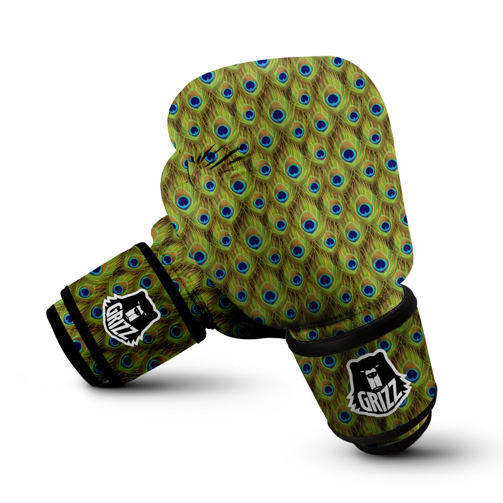 Peacock Feather Boho Print Pattern Boxing Gloves-grizzshop