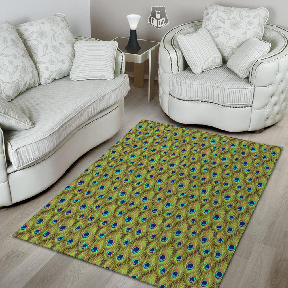 Peacock Feather Boho Print Pattern Floor Mat-grizzshop