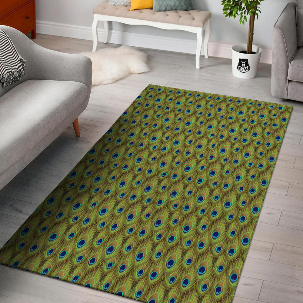 Peacock Feather Boho Print Pattern Floor Mat-grizzshop