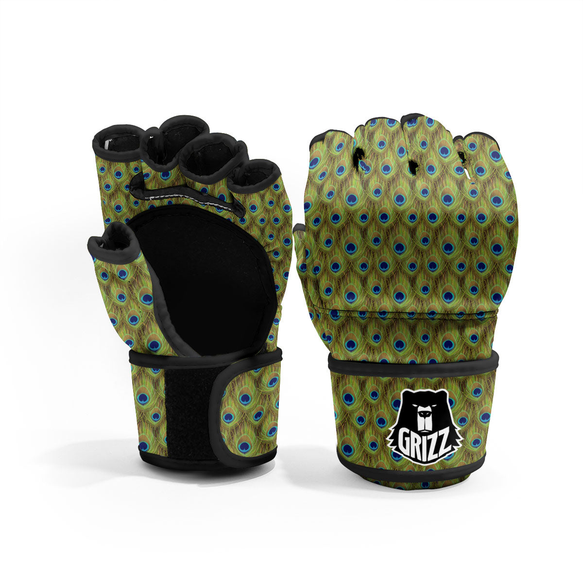 Peacock Feather Boho Print Pattern MMA Gloves-grizzshop