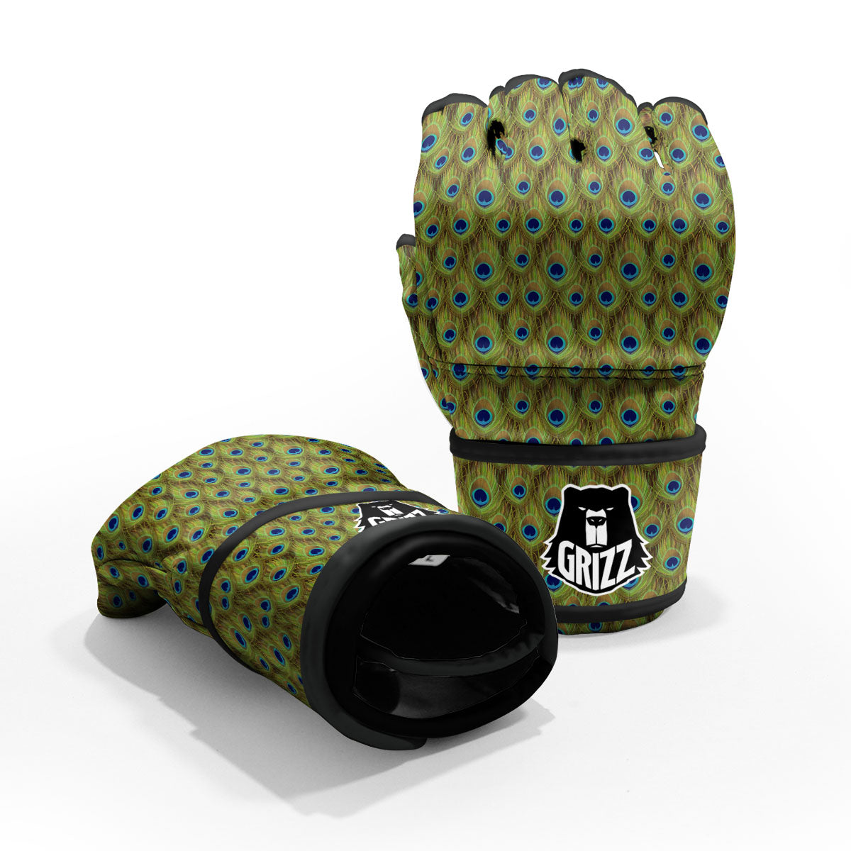 Peacock Feather Boho Print Pattern MMA Gloves-grizzshop