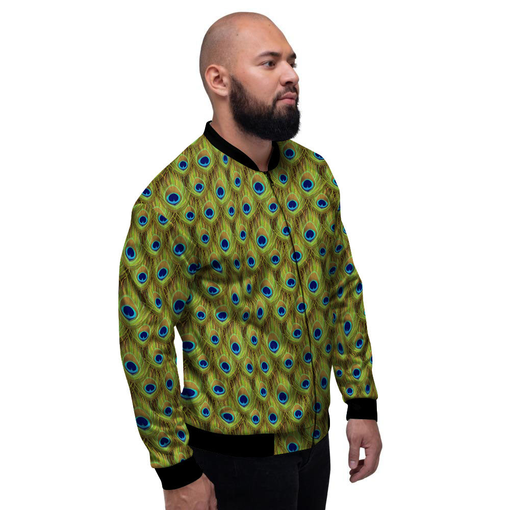 Peacock Feather Boho Print Pattern Men's Bomber Jacket-grizzshop