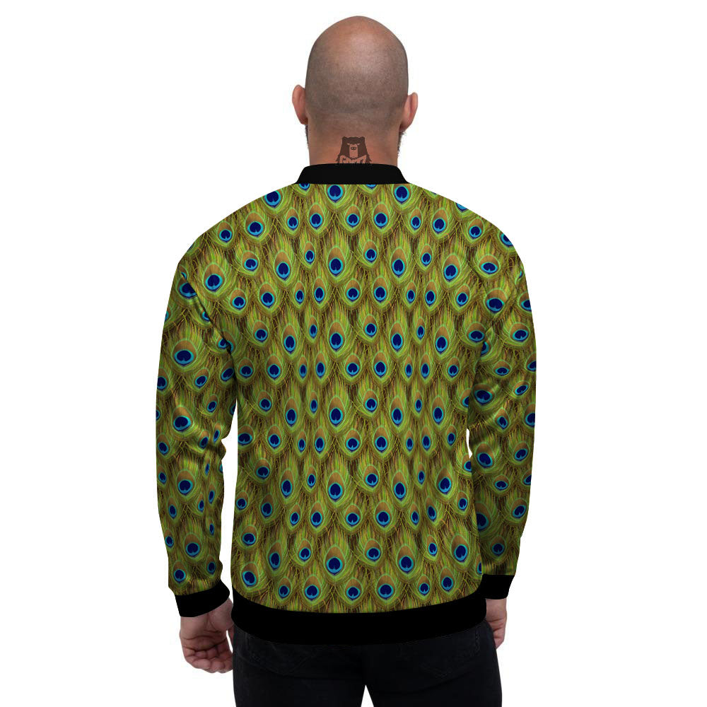 Peacock Feather Boho Print Pattern Men's Bomber Jacket-grizzshop