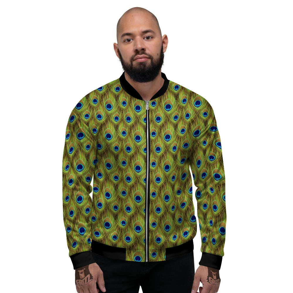 Peacock Feather Boho Print Pattern Men's Bomber Jacket-grizzshop