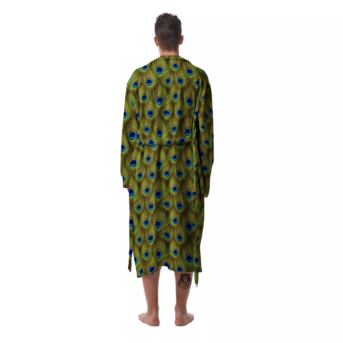 Peacock Feather Boho Print Pattern Men's Robe-grizzshop