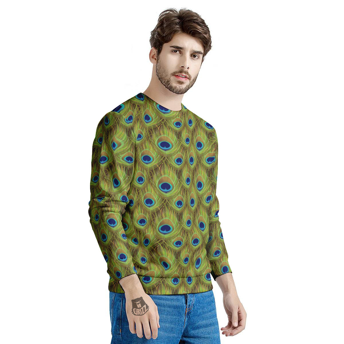Peacock Feather Boho Print Pattern Men's Sweatshirt-grizzshop