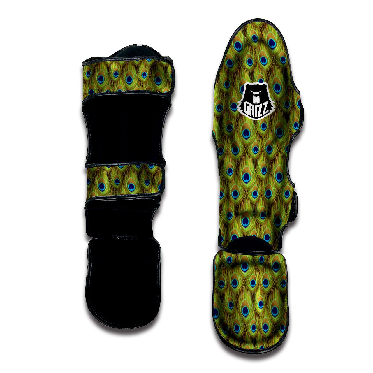 Peacock Feather Boho Print Pattern Muay Thai Shin Guards-grizzshop