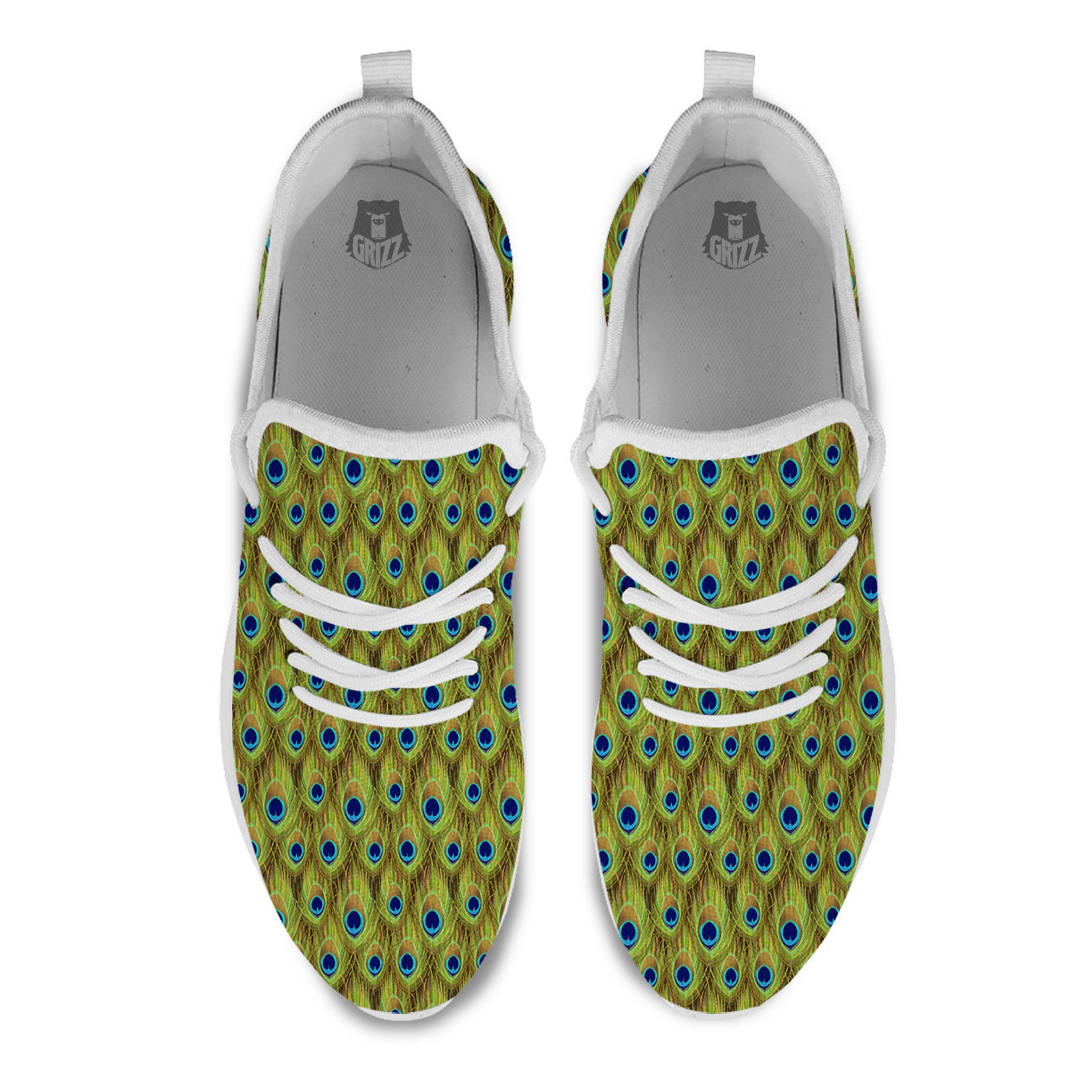 Peacock Feather Boho Print Pattern White Athletic Shoes-grizzshop