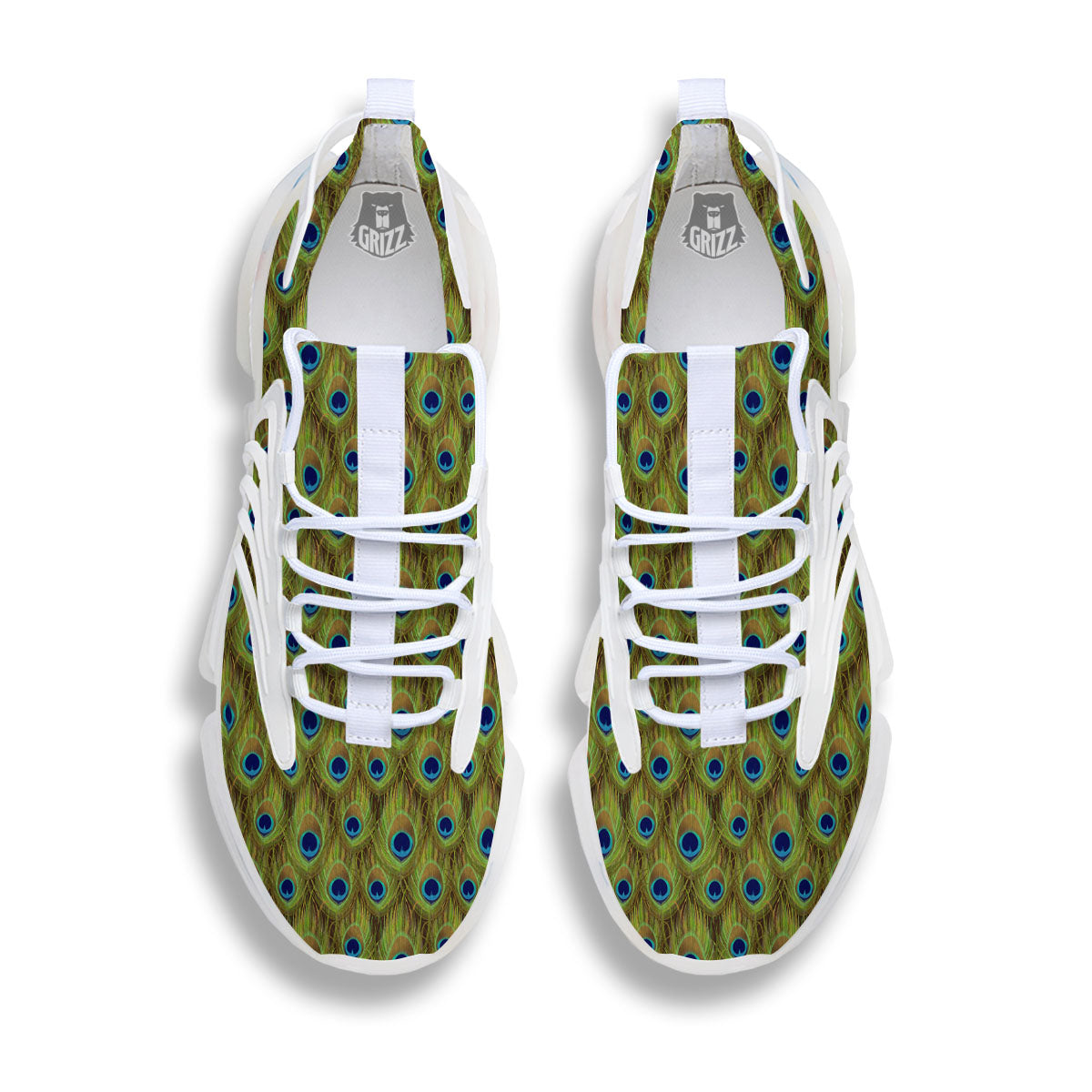 Peacock Feather Boho Print Pattern White Gym Shoes-grizzshop