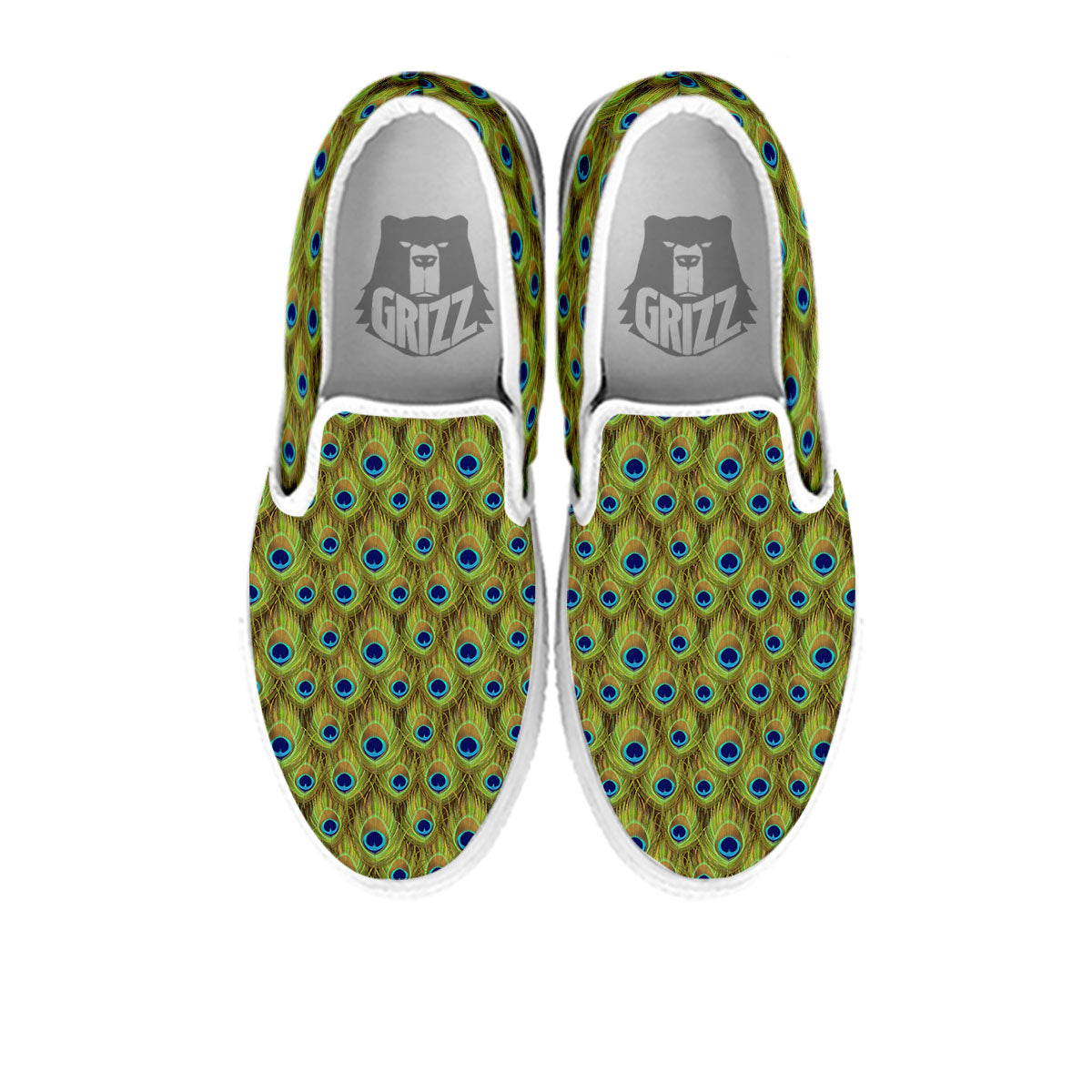Peacock Feather Boho Print Pattern White Slip On Shoes-grizzshop
