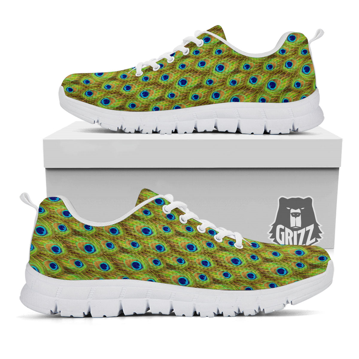 Peacock Feather Boho Print Pattern White Sneaker-grizzshop