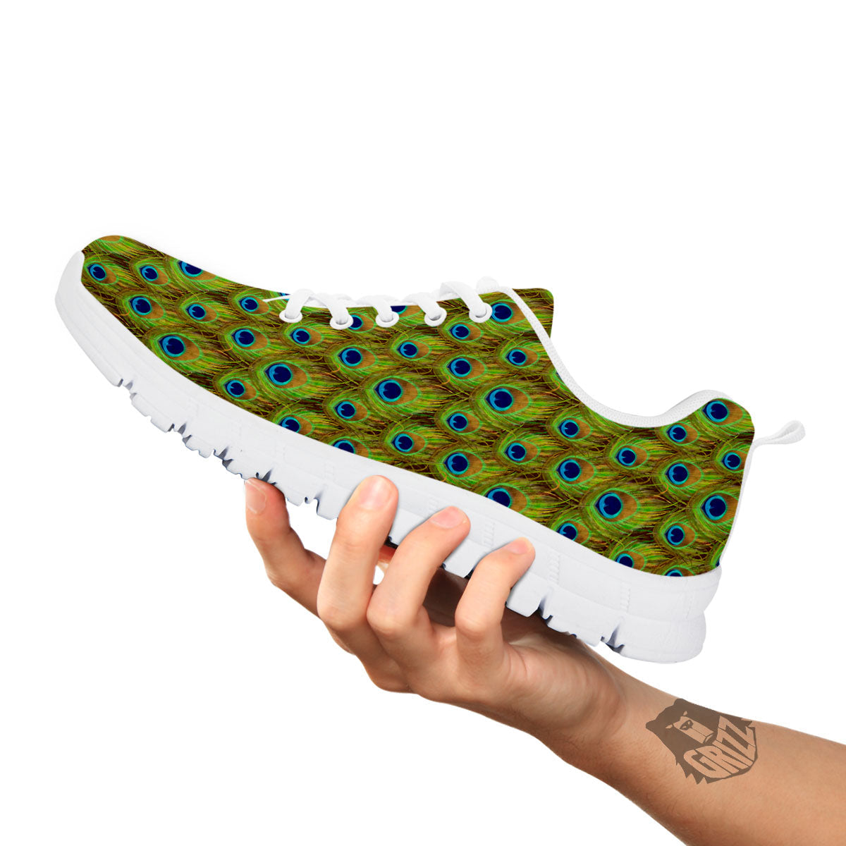 Peacock Feather Boho Print Pattern White Sneaker-grizzshop