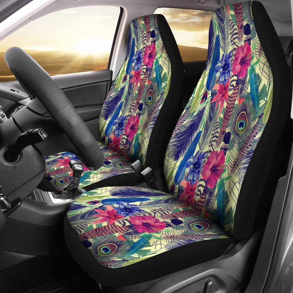 Peacock Feather Floral Pattern Print Universal Fit Car Seat Cover-grizzshop