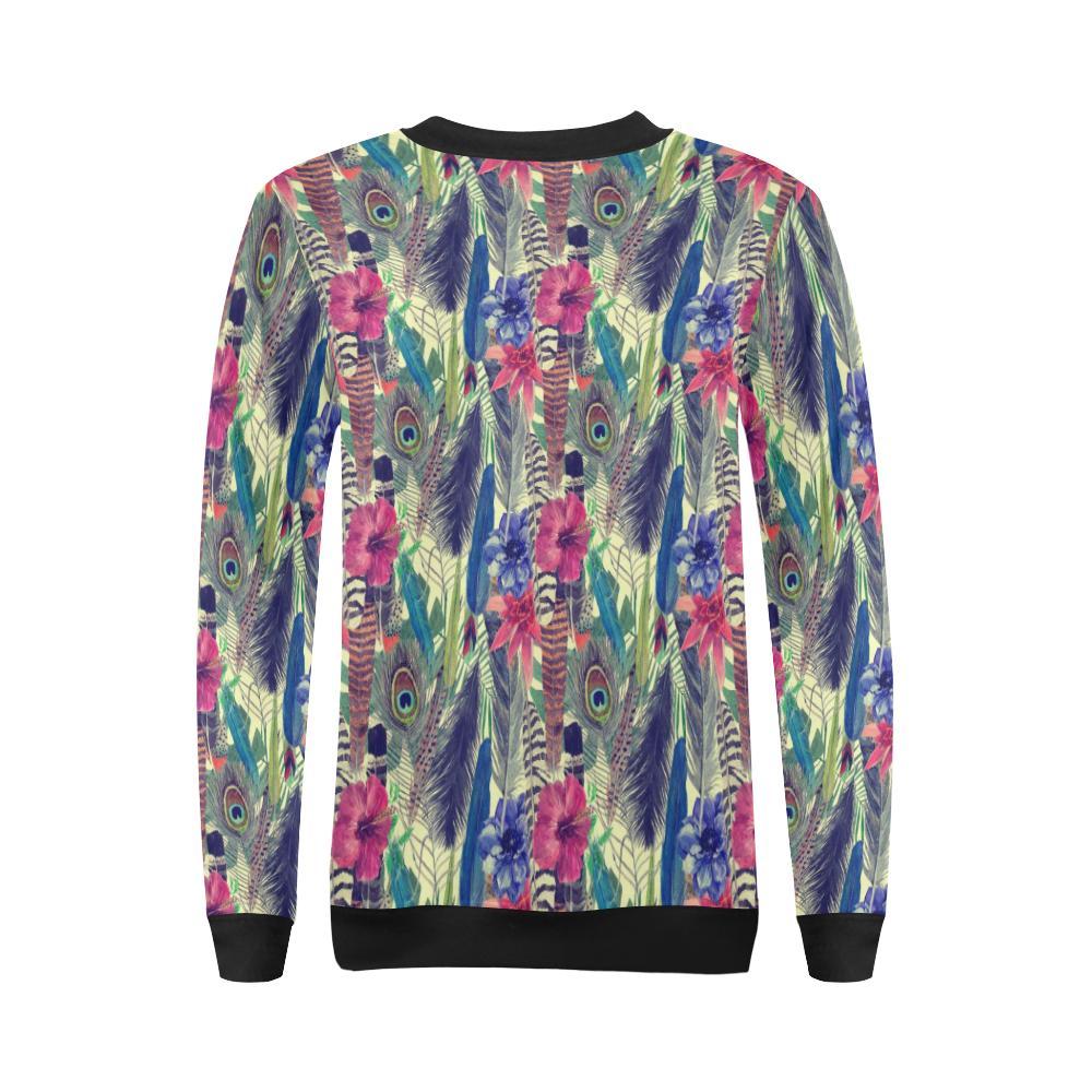 Peacock Feather Floral Pattern Print Women Crewneck Sweatshirt-grizzshop