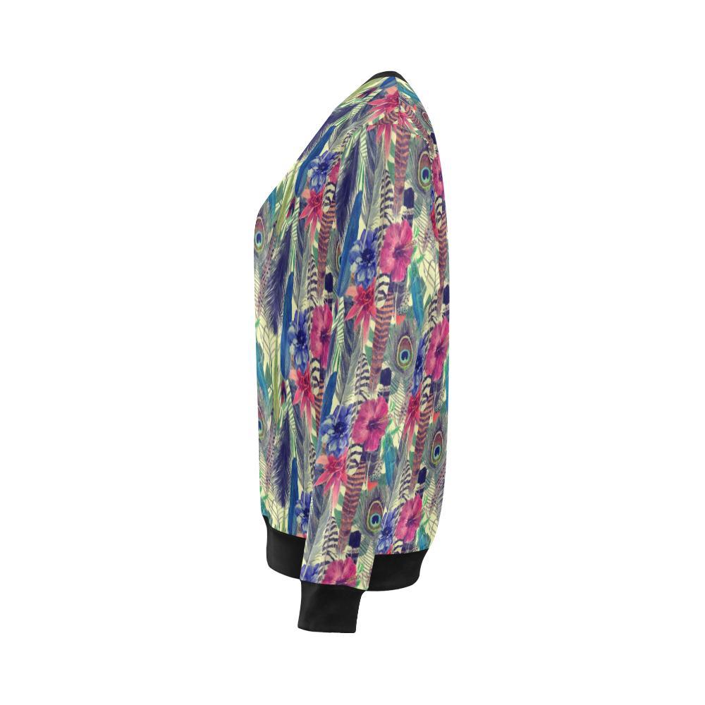 Peacock Feather Floral Pattern Print Women Crewneck Sweatshirt-grizzshop