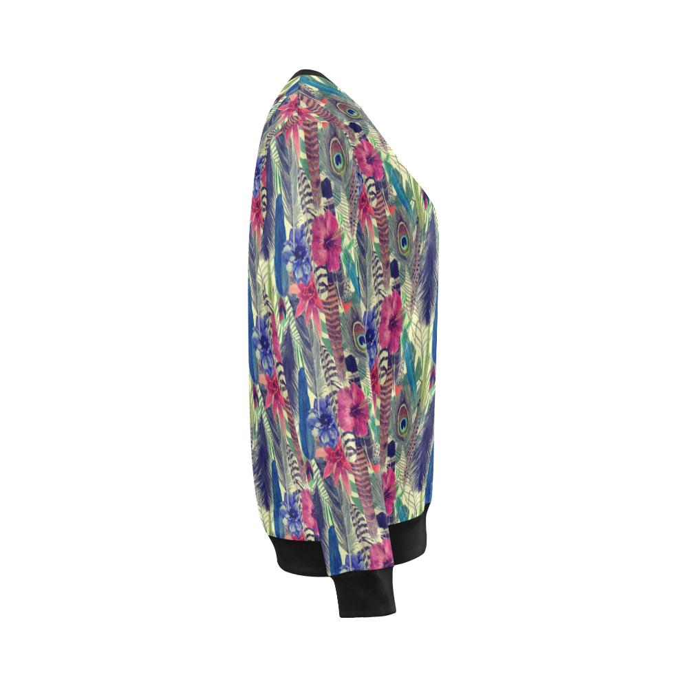 Peacock Feather Floral Pattern Print Women Crewneck Sweatshirt-grizzshop