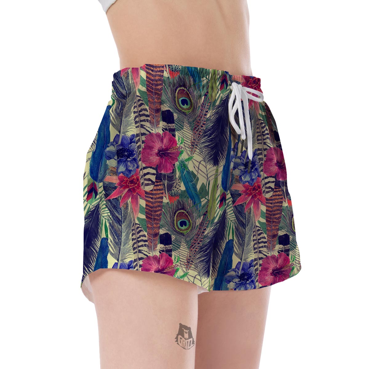 Peacock Feather Floral Pattern Print Women's Shorts-grizzshop