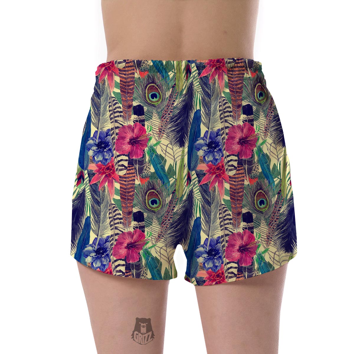 Peacock Feather Floral Pattern Print Women's Shorts-grizzshop