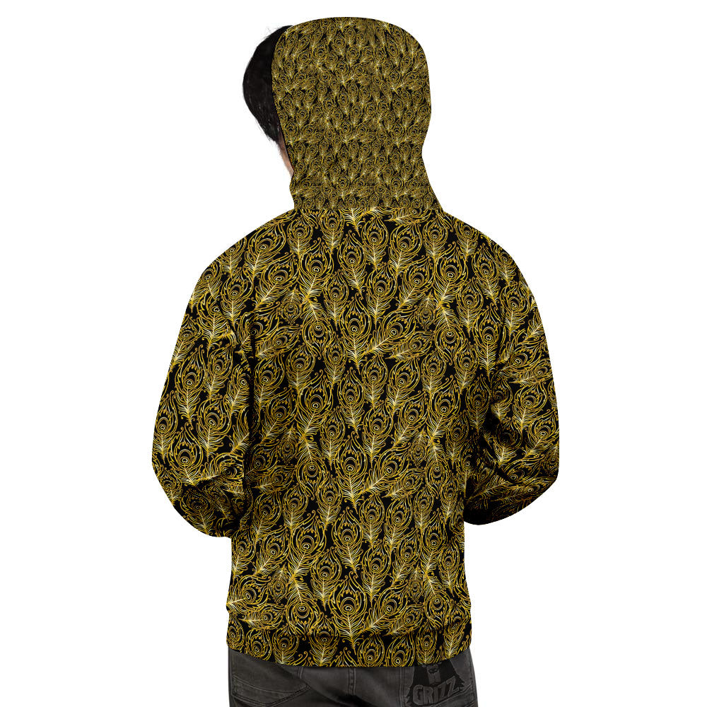Peacock Feather Gold And Black Print Men's Hoodie-grizzshop