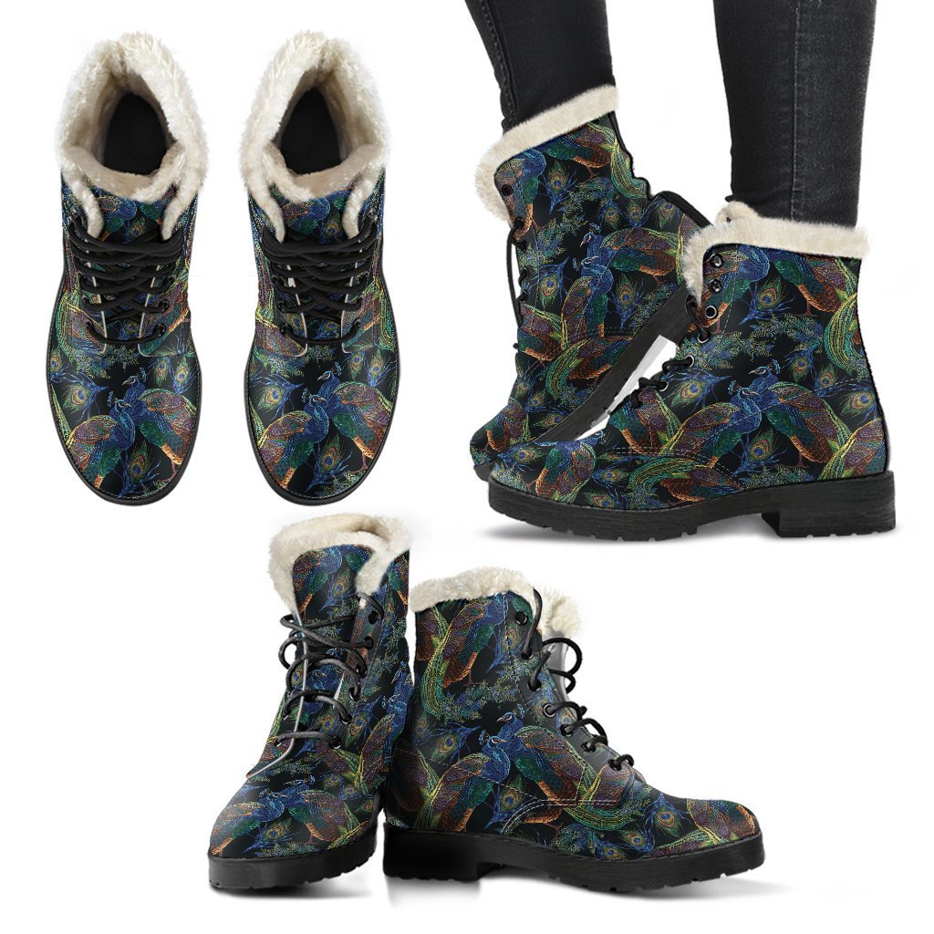 Peacock Feather Pattern Print Comfy Winter Boots-grizzshop