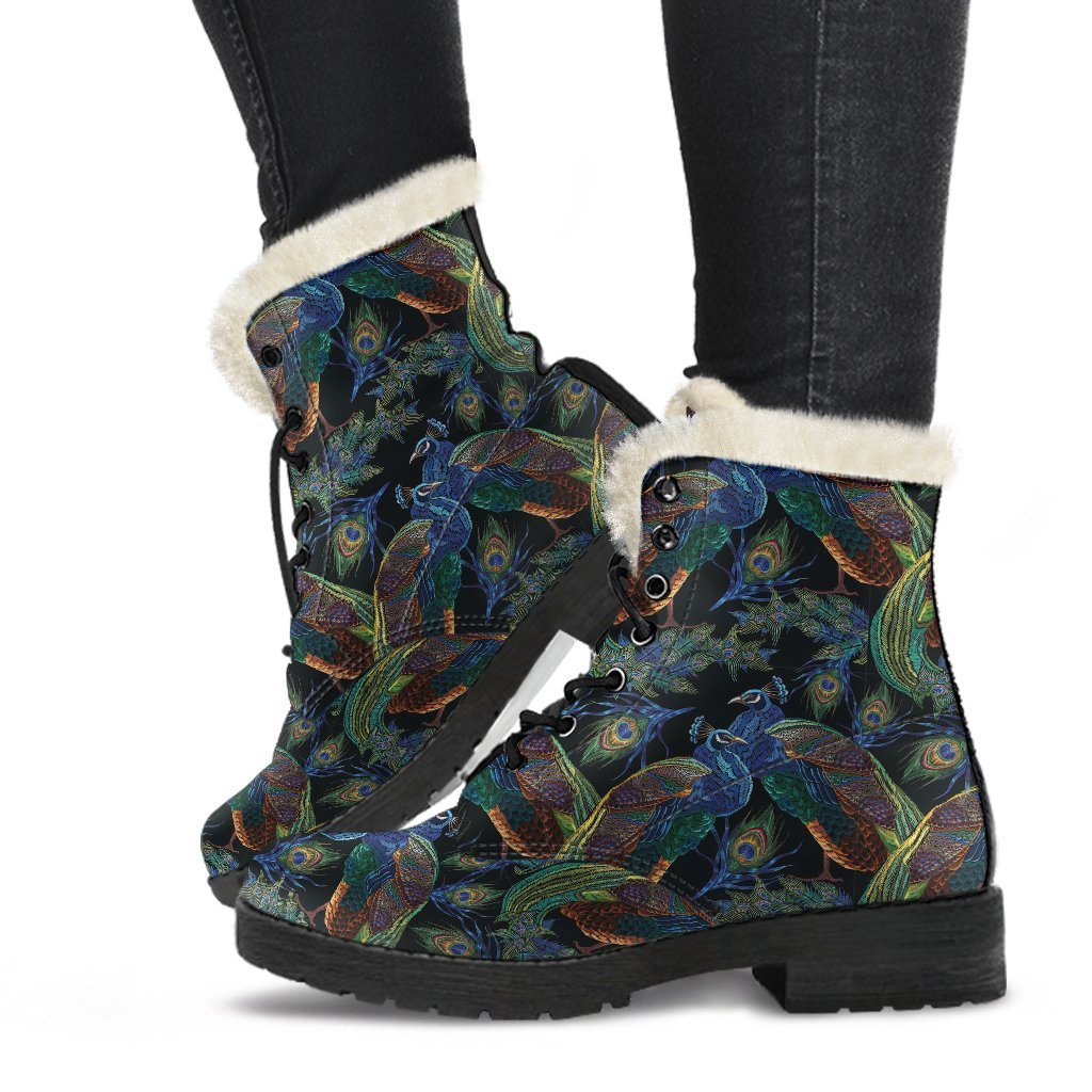 Peacock Feather Pattern Print Comfy Winter Boots-grizzshop
