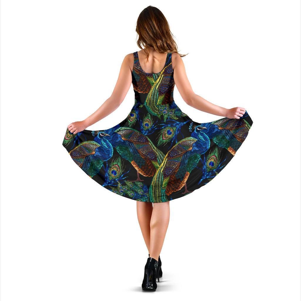 Peacock Feather Pattern Print Dress-grizzshop