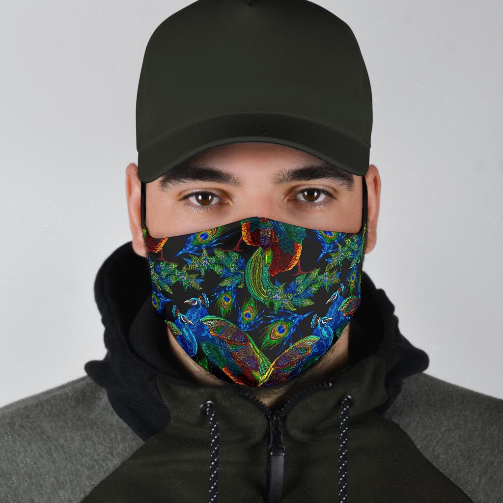 Peacock Feather Pattern Print Face Mask-grizzshop
