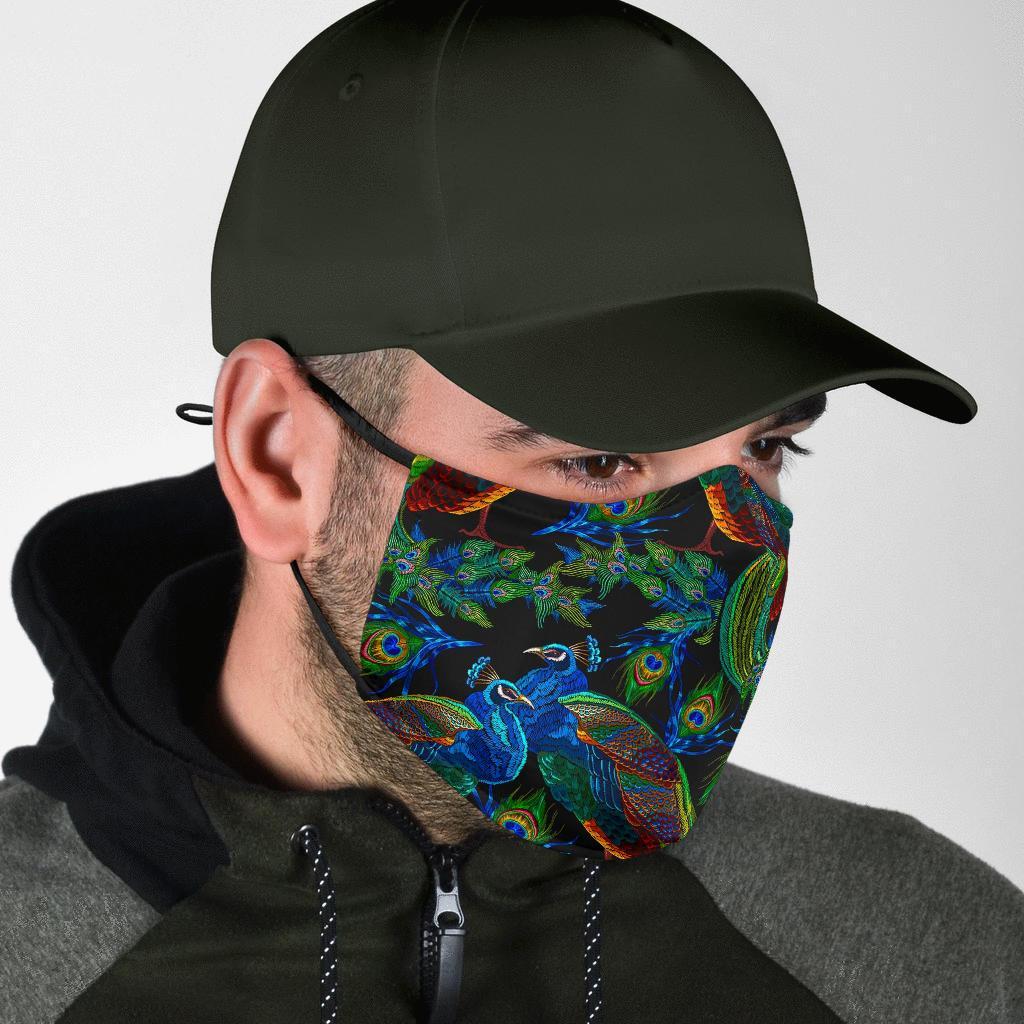 Peacock Feather Pattern Print Face Mask-grizzshop